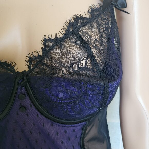 Cacique purple and black lacey and see-through mesh one-piece teddy EUC sz 22/24 - Picture 3 of 6